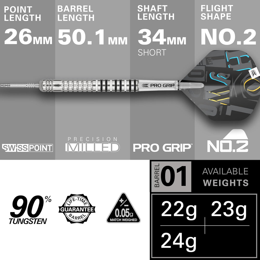 Target Darts Chris Dobey G1 90% Wolfram Swiss Point Stahlspitze Dart Satz 24 g, 24 g
