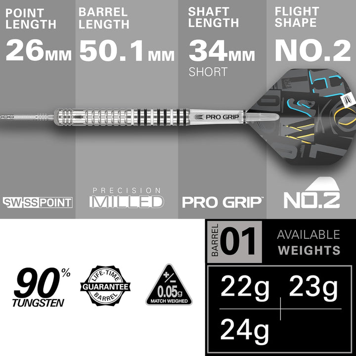 Target Darts Chris Dobey G1 90% Wolfram Swiss Point Stahlspitze Dart Satz 24 g, 24 g