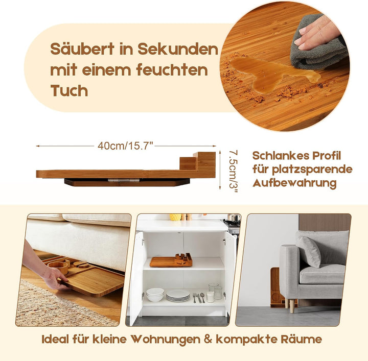 Bambus Sofa Armlehnentablett mit Getränkehalter &amp; Anti-Rutsch-Pad für Couch (Tiefgekohlte Bambusplat