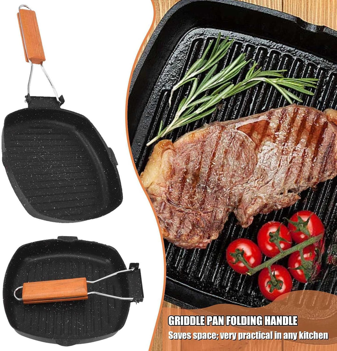 HERCHR Grillpfanne 20x20cm, Grillpfann Induktion Gewellt, Steakpfanne Induktion Aus Gusseisen, Induk
