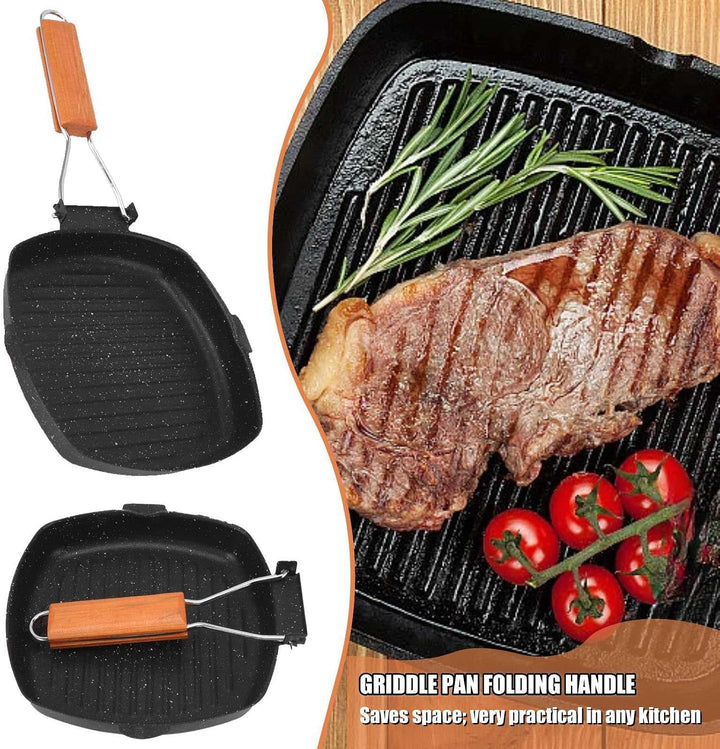 HERCHR Grillpfanne 20x20cm, Grillpfann Induktion Gewellt, Steakpfanne Induktion Aus Gusseisen, Induk