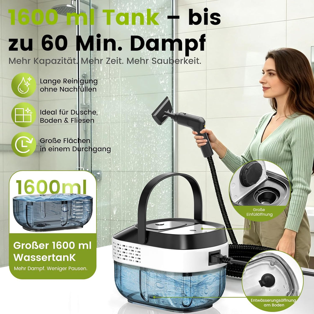 Mixoo Dampfreiniger Handgerät 1600 ml (Schwarz&amp;Weiss), Schwarz&amp;weiss