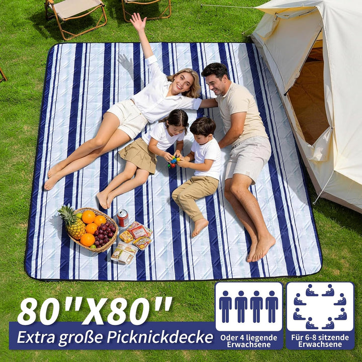 sapsisel wasserdichte Picknickdecke für 6-8 Erwachsene, Extra grosse Stranddecke, Picknickmatte für