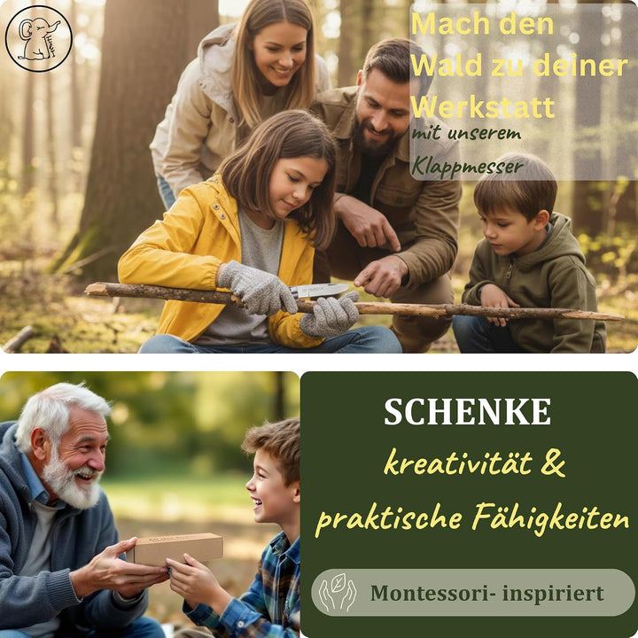 Eli® Schnitzmesser für Kinder mit Filztasche ab 6 Jahre inkl. Handschuhe gelb, gelb