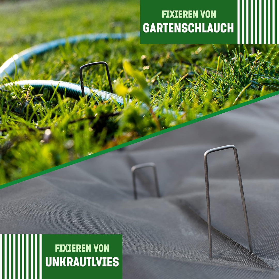 GardenGloss® Erdanker aus Stahl unverzinkt (250 Stück) - Stabile Bodenanker für Unkrautvlies, Garten