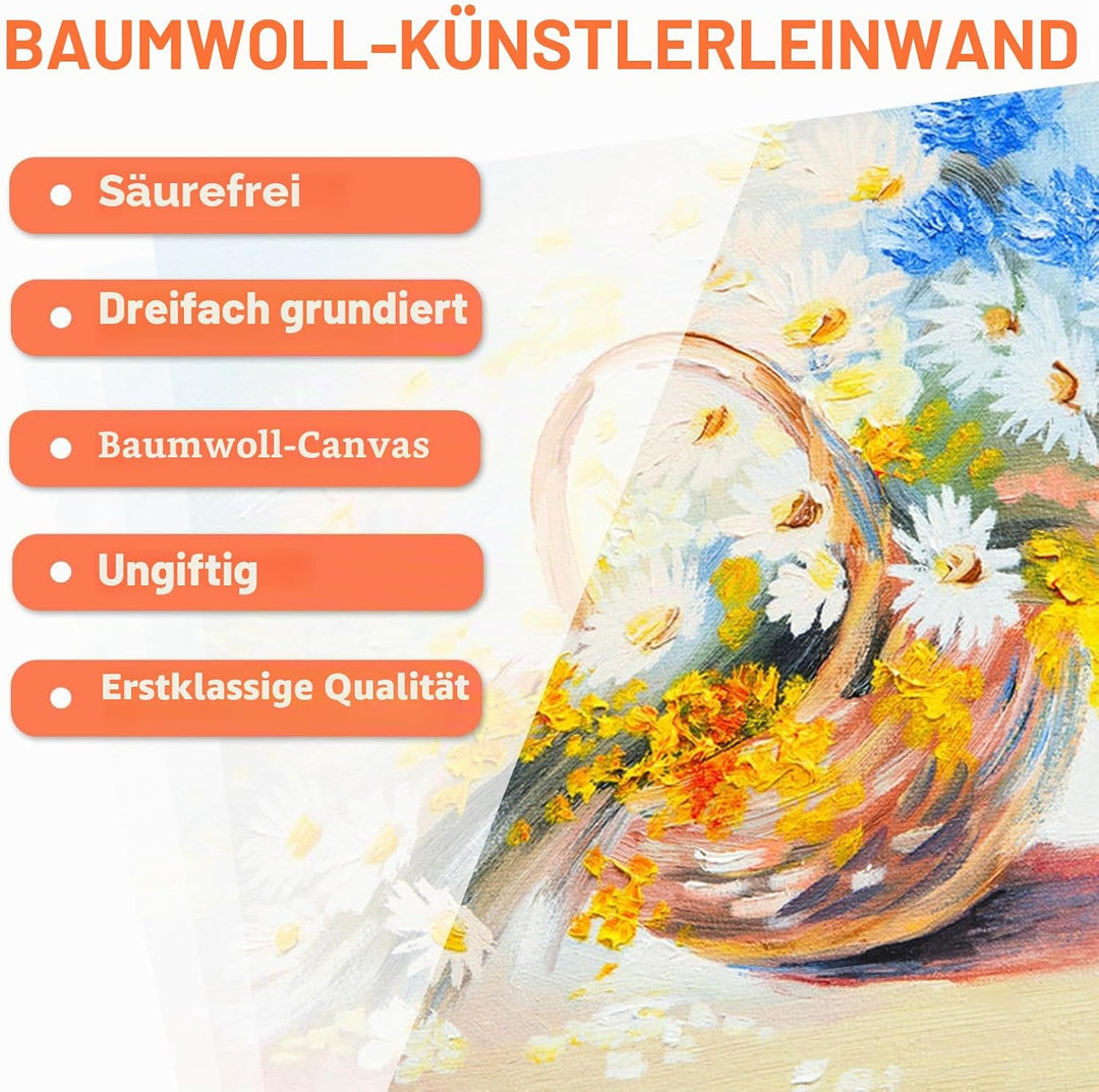 Leinwand zum Bemalen Set Aus 100% Baumwolle (5er Pack) – 45 x 60 cm, Vorgespannte Weisse Künstler Pa