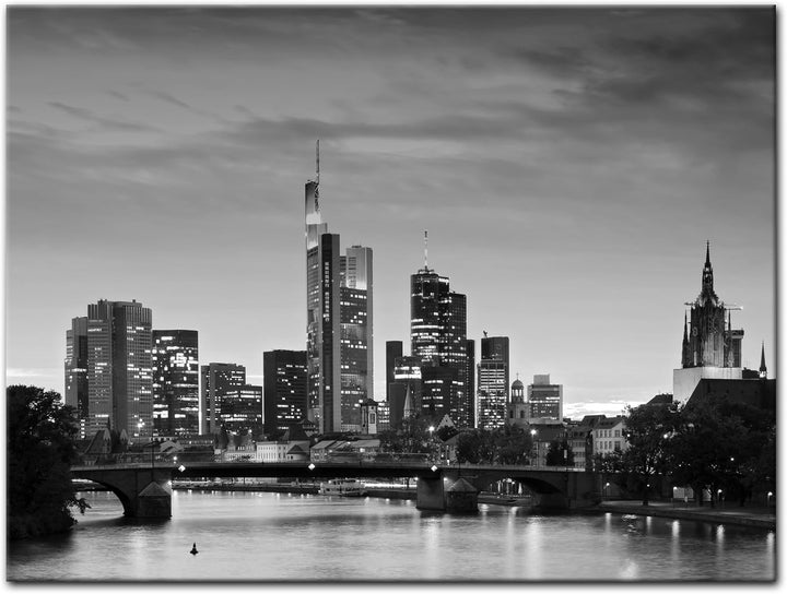 Bilderdepot24 Bild auf Leinwand | Frankfurt Skyline s/w - Deutschland bei Nacht - Deutschland in 70x