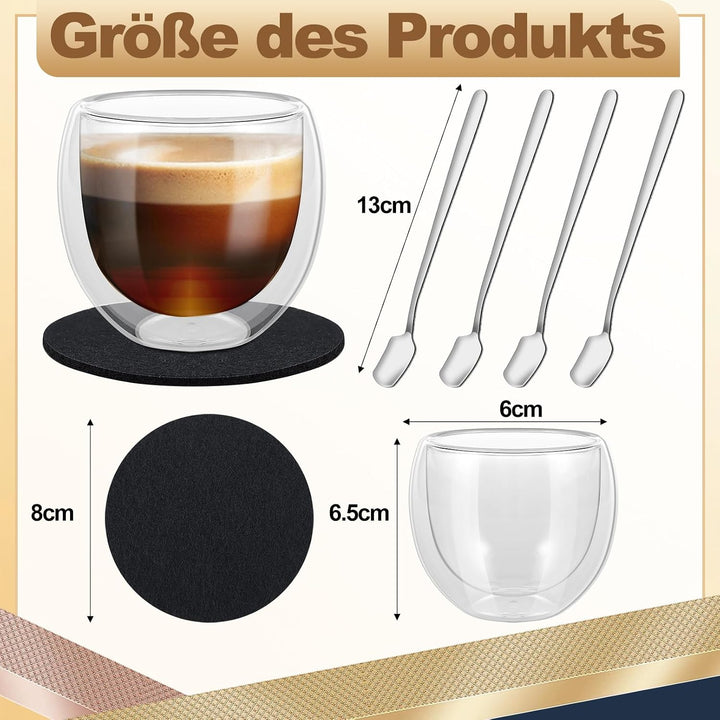 Espressotassen Set, Doppelwandige Gläser, 4 X 80 Ml