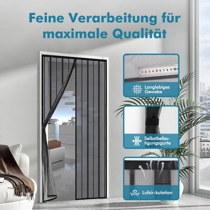 Sekey Magnet Fliegengitter Tür Vorhang für Holz, Eisen, Aluminium Türen und Balkon (140x245 cm, Schw