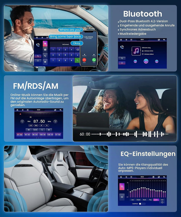 Rimoody Kabellos Carplay 1 Din Autoradio 10.1 Zoll Rotierender Touchscreen Autoradio mit Android Aut