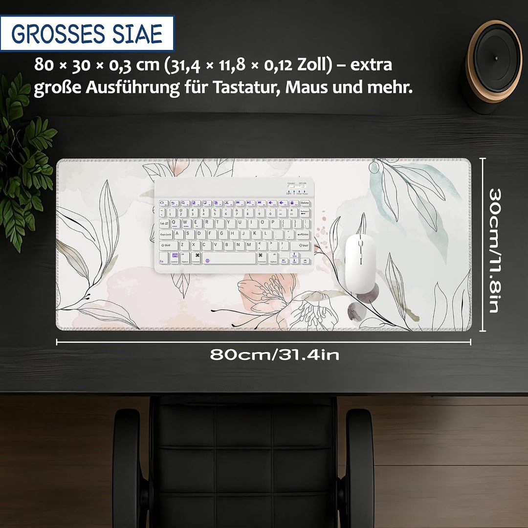 Gaming Mauspad, Erweiterte Grosse Schreibtischunterlage, Aquarell Blumen und Blätter Mousepad rutsch