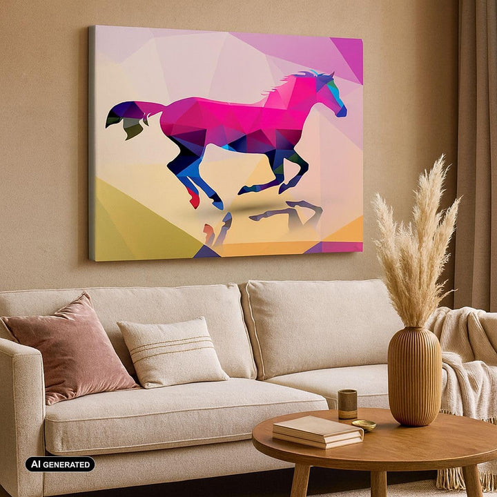 Bilder auf Leinwand Pferd Tiere Geometrie Diamant Leinwandbild 70x50cm Wandbilder Dekoration Wohnzim