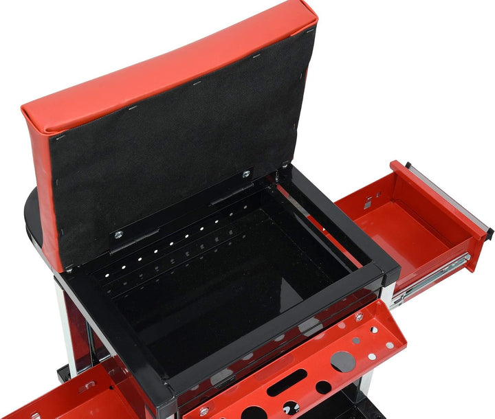 Yato Profi Werkstatthocker mit 2 Schubladen, Staufach und Ablage, 360° drehbar, 4 Rollen, stabile un