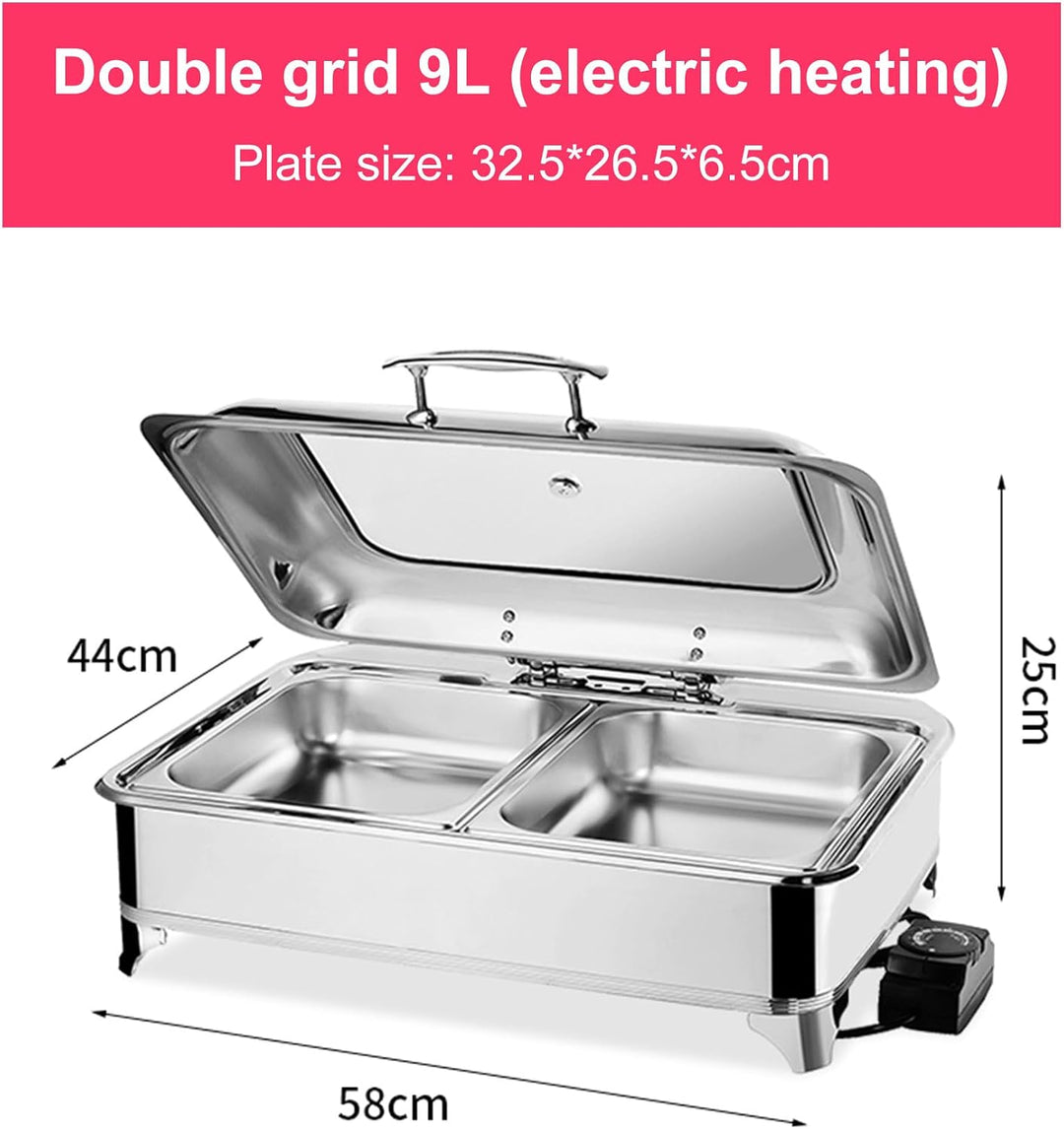 9L Chafing Dish Elektrisch mit Glasdeckel, Temperatur Einstellbar(1/2) two grids, two grids