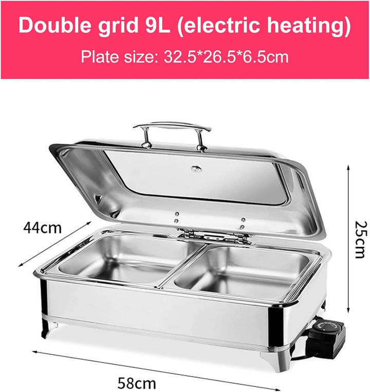 9L Chafing Dish Elektrisch mit Glasdeckel, Temperatur Einstellbar(1/2) two grids, two grids