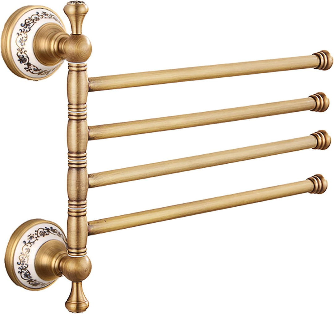 Swivel Towel Rack for Bathroom, Antique Bronze Folding 4 Arms Hand Towel Bars Towel Hanger for Laund