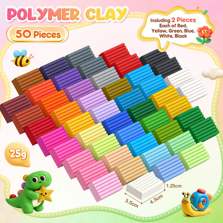 50 Stück Polymer Clay Set, 25g Knete Set mit 15 Werkzeug &amp; Zubehör
