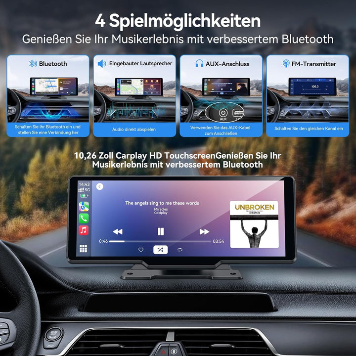 CarPlay &amp; Android Auto Display Car Stereo, Auto-Display, 10.26-Zoll-IPS-Touchscreen, Digital Receive