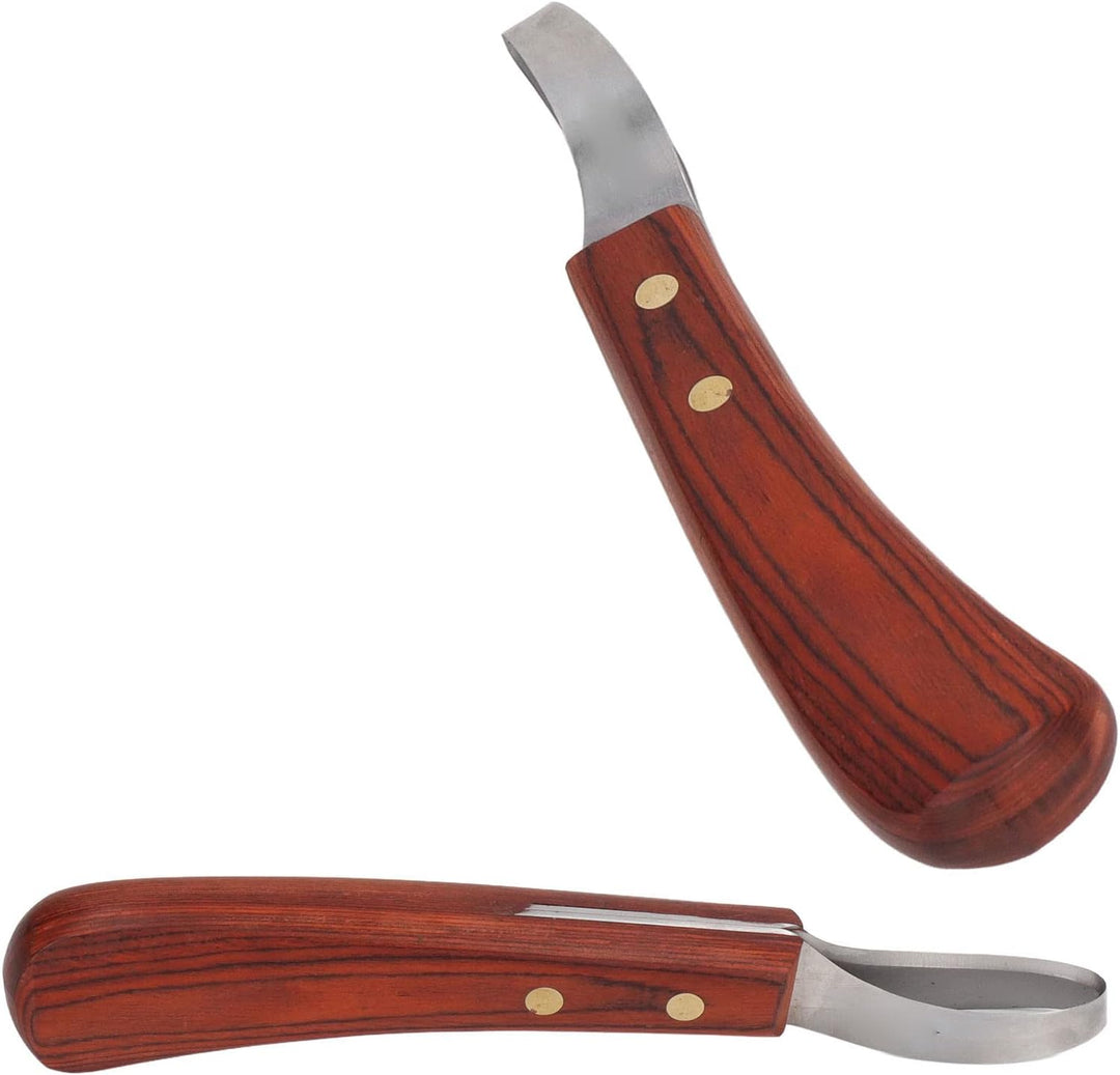 FOUF Hufmesser, Zweischneidiges Hufmesser aus Leder mit Gummi-Holzgriff, Professionelle Hufschmied-W