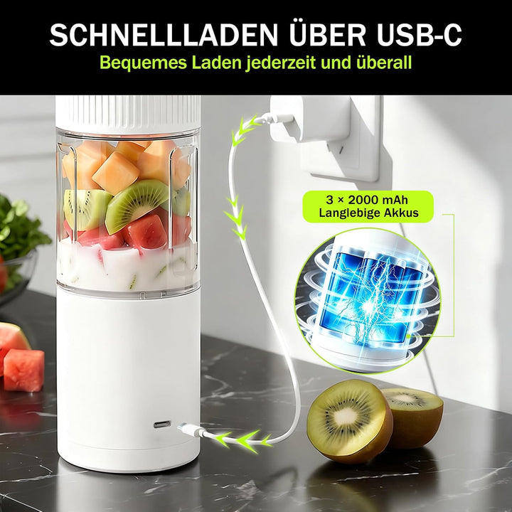 Tragbarer Mixer,600ml wiederaufladbar zerkleinert Eis&amp;Obst,Kompakt Weiss, Weiss