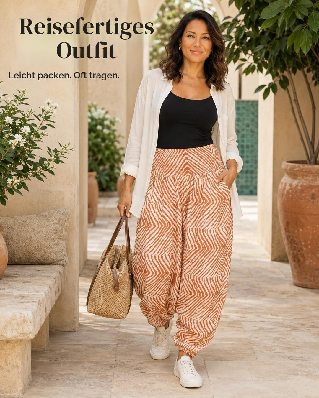 likemary Jumpsuit Damen Sommer &amp; Bedruckter Baumwoll Haremshose mit Taschen – 2-in-1 Trägerloser Ein