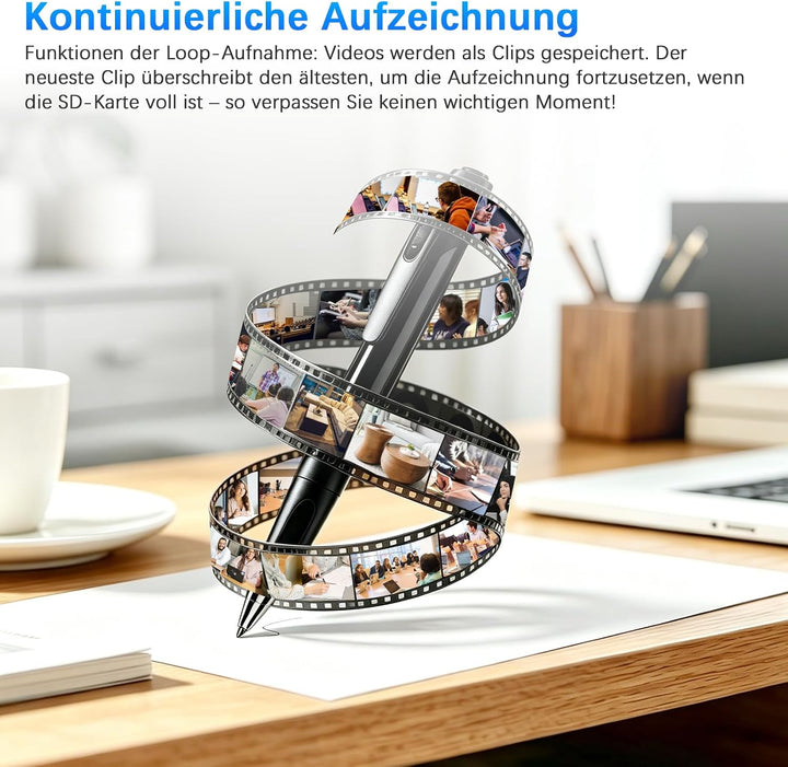 Tragbare Mini Kamera FHD1080P, 2 in 1 Mini Überwachungskamera Für Innen Kamera Stift, Überwachungska