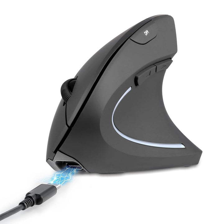 Perixx PERIMICE-713R Wireless Rechargeable Vertical Mouse - Duo Wired and Wireless Charging Feature