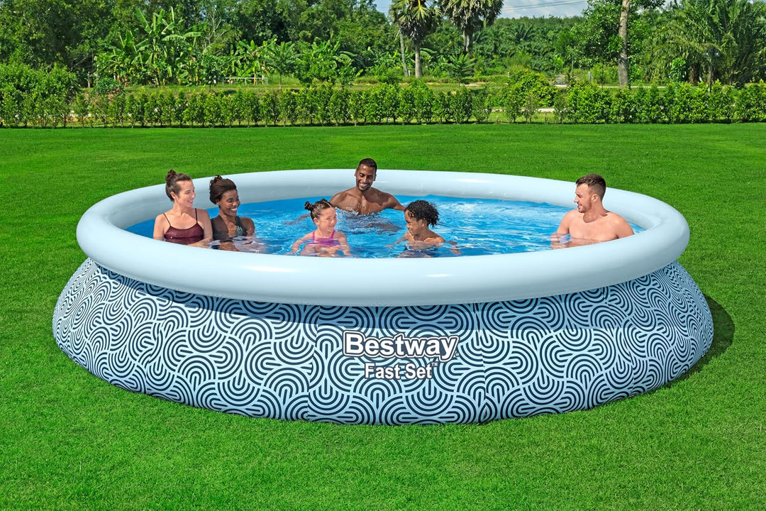Bestway Fast Set aufblasbares Pool-Set, rund, 396 cm x 396 cm x 84 cm, Grau