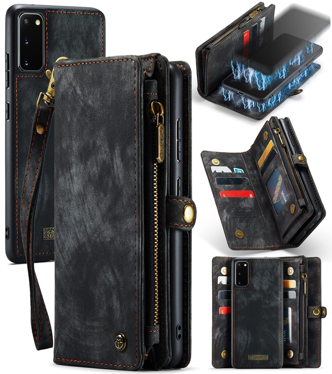 UFinetech 2-in-1 Samsung Galaxy S20 Hülle Tasche Handy Leder TPU Flip Magnetisch Kartenfach Ständer