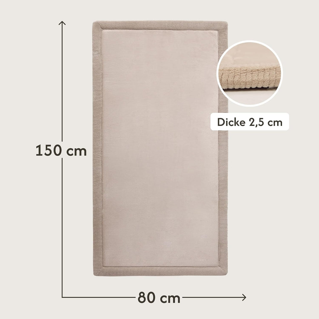 Wolkenweiche Samtmatte-Spielmatte Baby 150x80x2,5cm, grau – Kinderteppich mit hochwertigem Memory-Sc