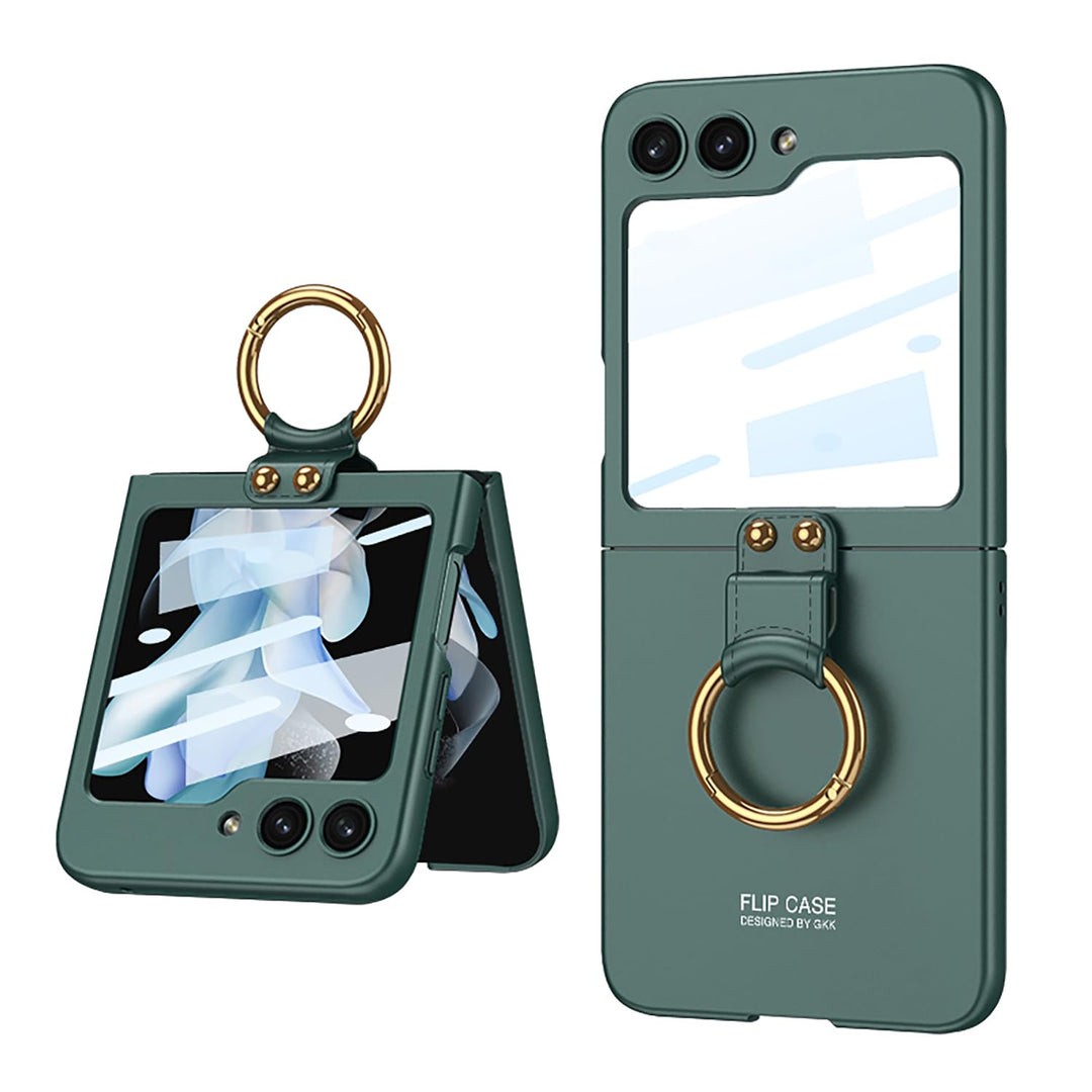 COQUE Hülle für Galaxy Z Flip 5 5G Hülle,Shell Film All-Inclusive Handyhülle mit Ring-Videoständer,F
