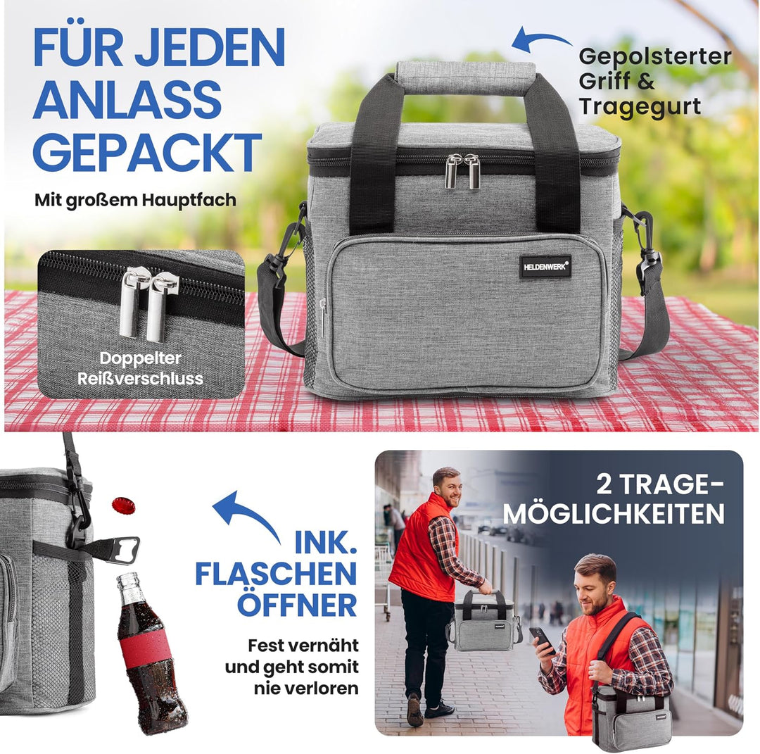 HELDENWERK Kühltasche klein &amp; faltbar 10L, Isolierte Thermo Lunchtasche für Essen &amp; Getränke, wasser