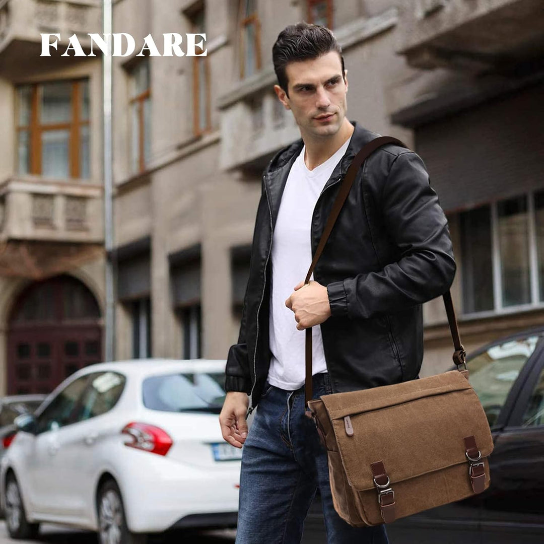 FANDARE Retro Umhängetasche Herren Segeltuch Arbeitstasche Messenger Bag Schultertasche passen 12,9-