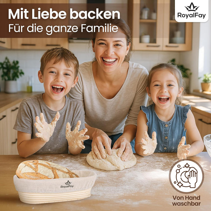 Gärkörbchen oval 28 cm – Brotform aus natürlichem, atmungsaktivem Rattan für 0,5 kg Teig – inklusive