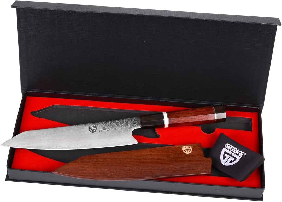 GRÄWE Damastmesser Signature, Grosses Messer aus Damaststahl, Super Scharf, Damaszener Santokumesser