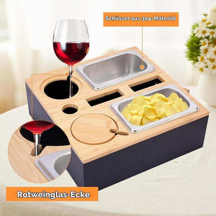 Couchbar Snackbox,Sofa Tablett,Mit Abnehmbarer Deckel,Couch Tablett,Beistelltisch Mit Holz Sofatable