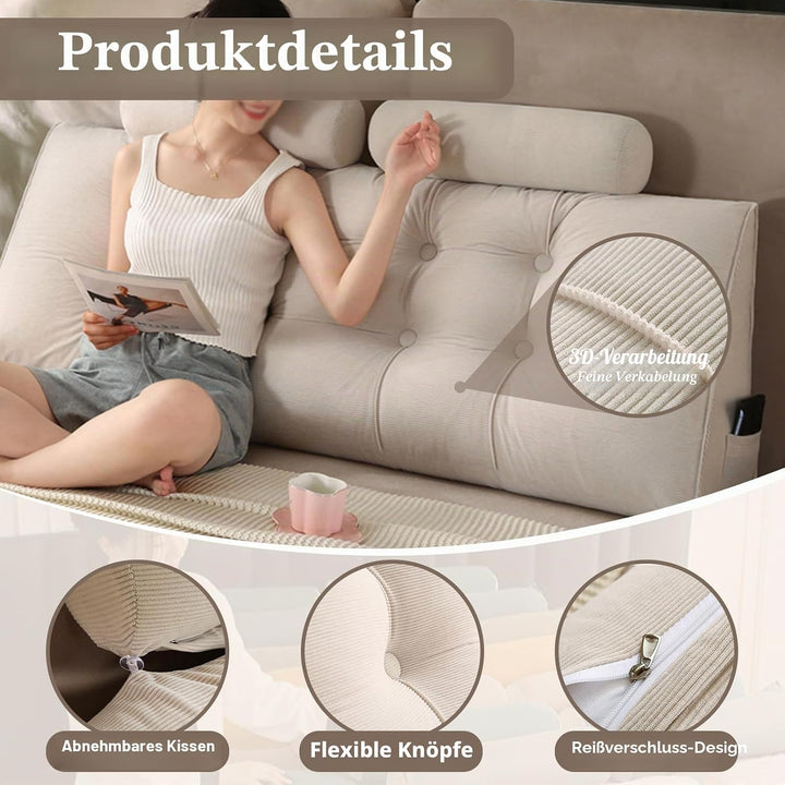 Keilkissen Lang Rückenkissen für Bett: Bequemes Lesekissen Abnehmbar Sofa Lendenkissen Dreieckiges H