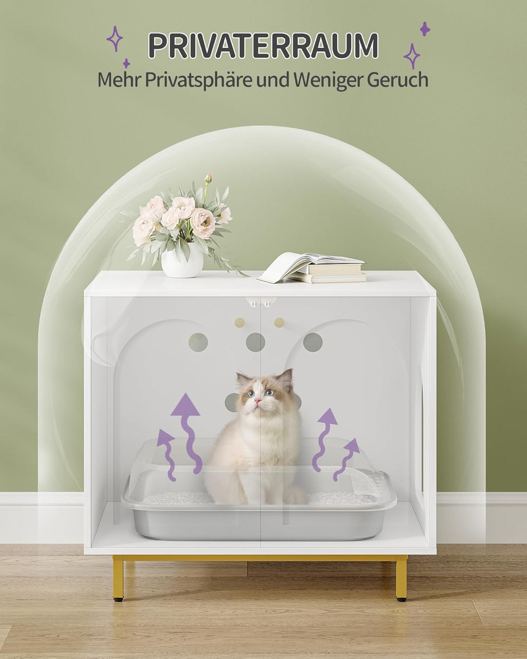 Hzuaneri Katzenschrank, Katzentoilette, Katzenklo Schrank, Katzenhaus mit Tür, Hölzerner Beistelltis