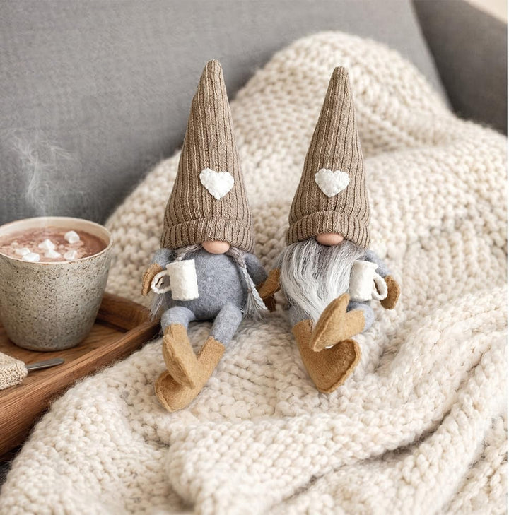 Kaffee Gonks Plüsch Dekor, 2 Stück Herbstdeko Wichtel, Handgemachte Plüsch Kaffe Zwerge, Kaffee Wich