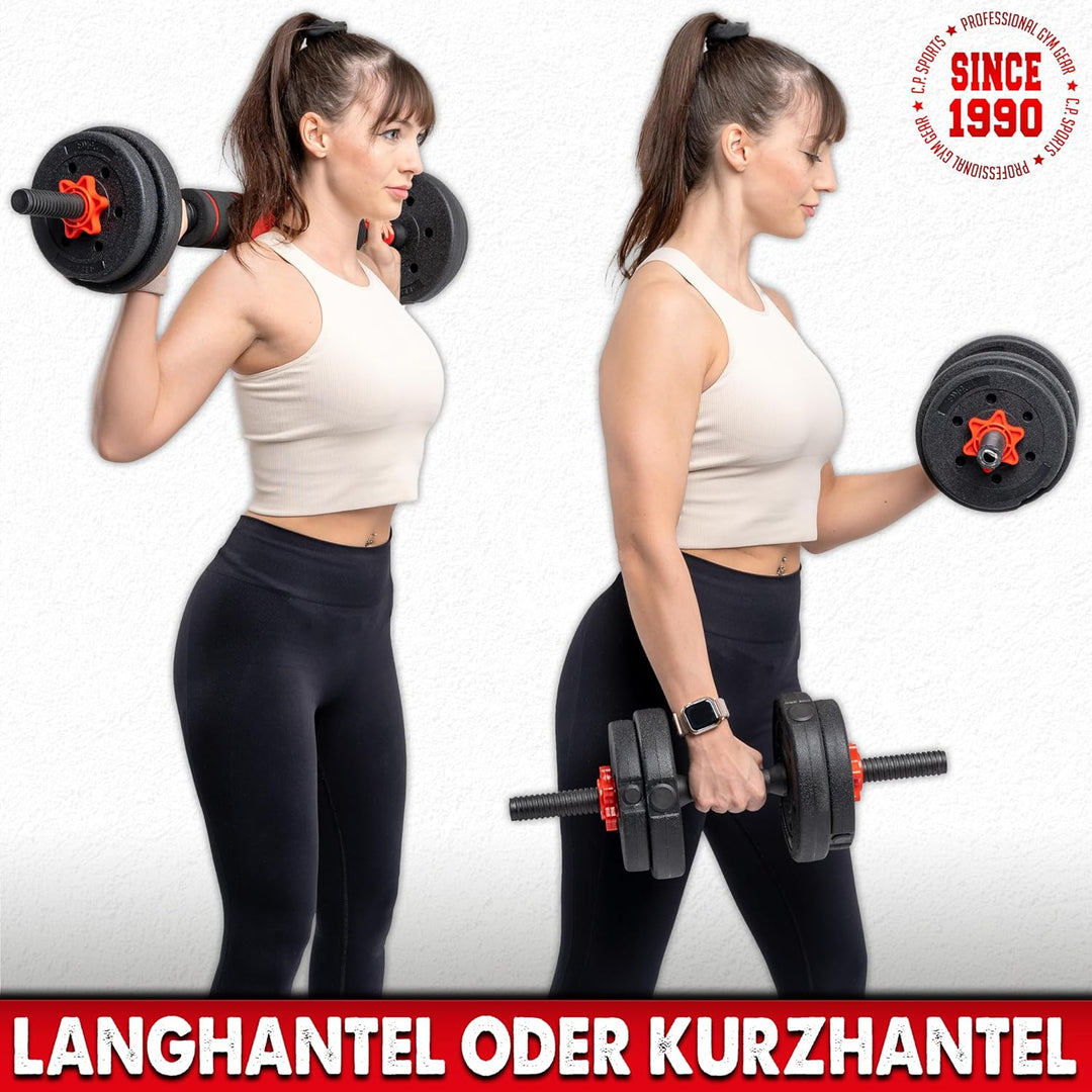 C.P.Sports 2in1 Kurzhantel &amp; Langhantel Set 30kg / 40kg | Hantelscheiben – Gewichte – Hantelstangen