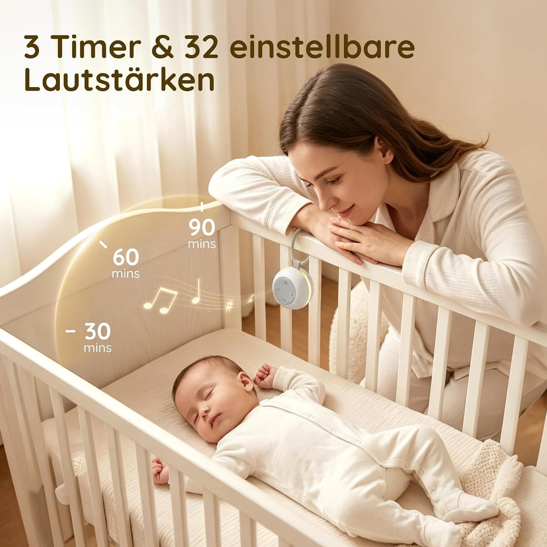 White Noise Machine Baby mit Nachtlicht &amp; Tragbar, Weisses Rauschen Baby Grau, Grau