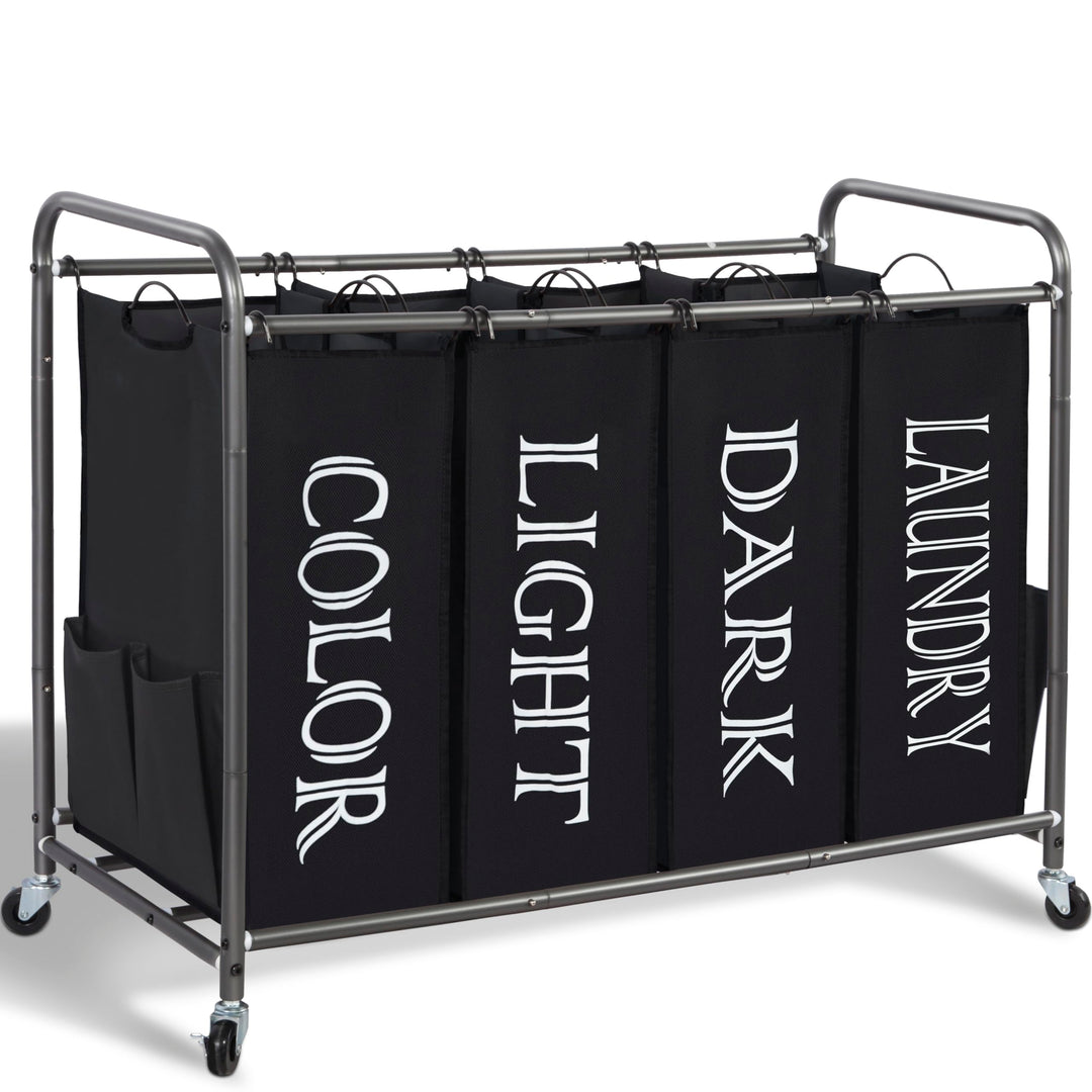 STORAGE MANIAC Laundry Sorter, Laundry Divider with Side Pockets, Multi Laundry Separator Hamper wit