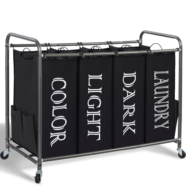 STORAGE MANIAC Laundry Sorter, Laundry Divider with Side Pockets, Multi Laundry Separator Hamper wit