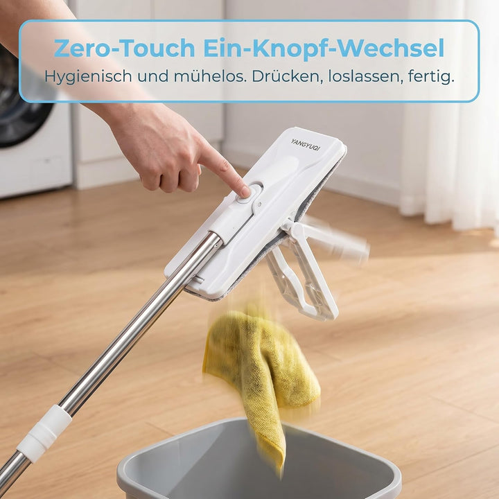 Wischmopp mit Druck-Klemm-System, Zero Touch EIN-Knopf-Wechsel Bodenwischer