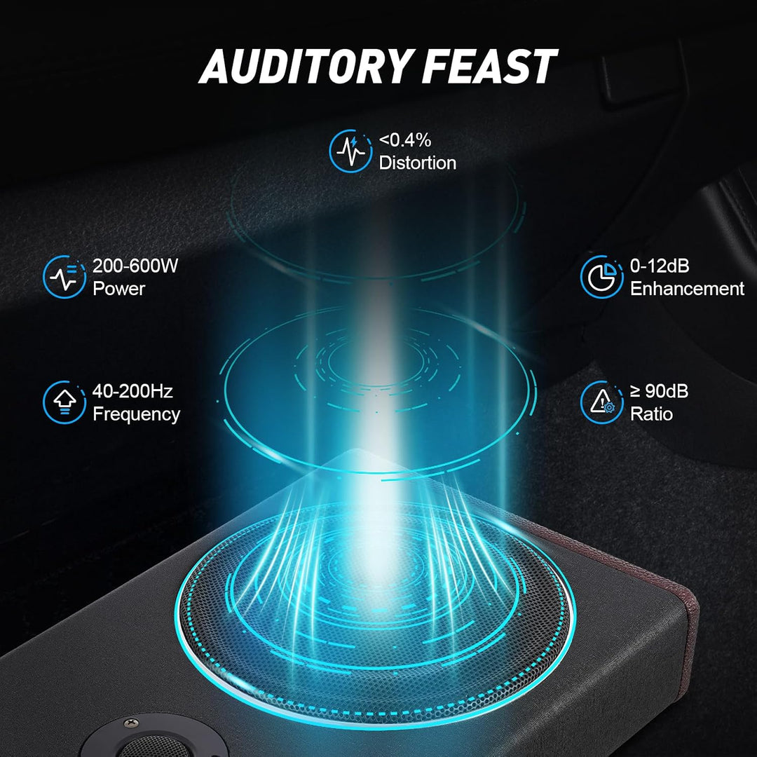 Aktiv Subwoofer, 8Zoll Tieftöner Flaches Design für Untersitz-Montage, Integrierter Verstärker mit L