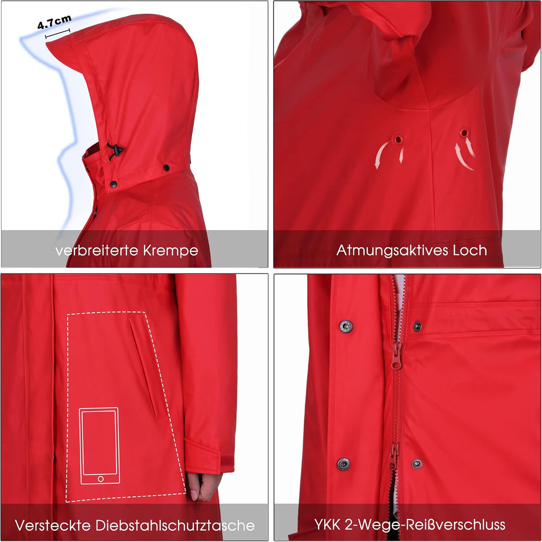 rhythm of the rain Regenmantel Damen lang Regenparka Damen wasserdicht atmungsaktiv gefütterte Regen