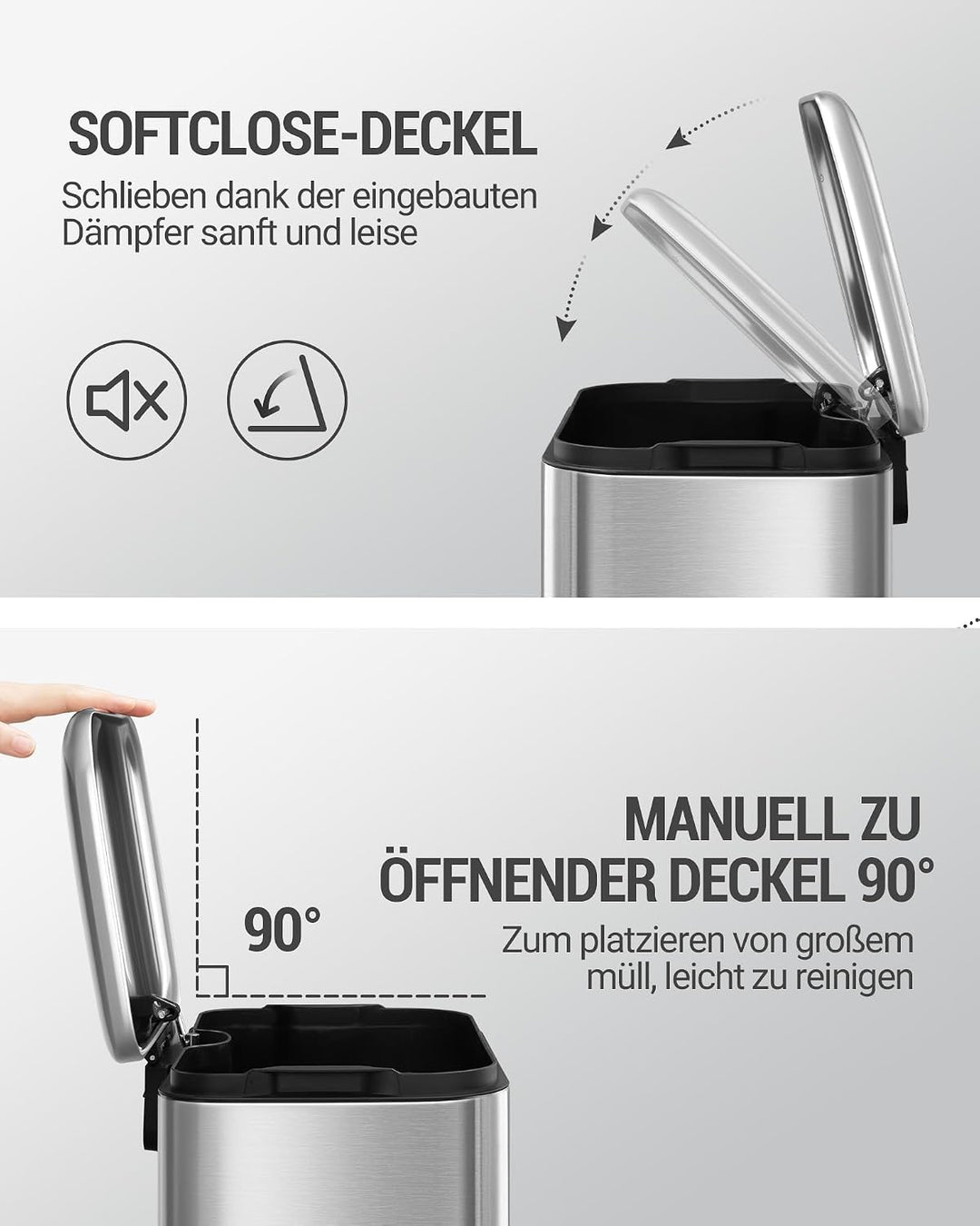 Hzuaneri Mülleimer Küche, 30L Abfalleimer mit Tretpedal, Tretmülleimer mit Softclose-Deckel und Inne