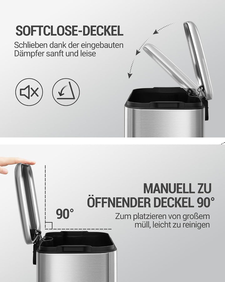 Hzuaneri Mülleimer Küche, 30L Abfalleimer mit Tretpedal, Tretmülleimer mit Softclose-Deckel und Inne