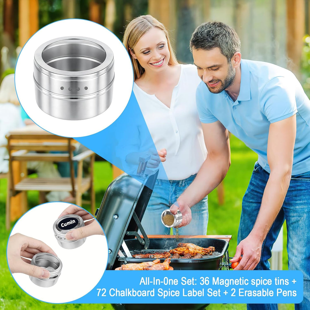 36 Stück Gewürzdosen Magnetisch 89ml / 3oz Gewürzstreuer aus Edelstahl, Magnetische Gewürzbehälter R