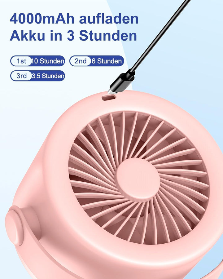 USB-C Ventilator Wiederaufladbar, Kleiner Tischventilator mit Klemme 5 Geschwindigkeiten Tragbarer m